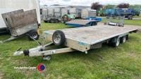 Woodford 18ft flatbed twin wheel car trailer with ramps, recently serviced. GWO - 2
