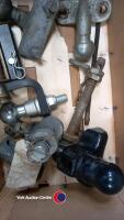 Box of new and old ball/drawbar hitches and long bolts - 2