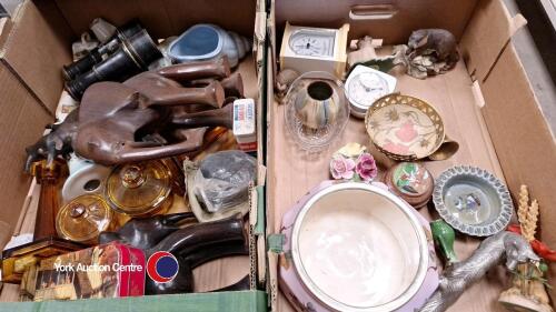 2 x boxes of assorted ornaments and clocks