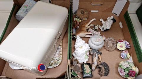 2 x boxes of household items including ornaments and bread bin