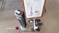 Evoland exercise pedal machine, Bionaire oscillating floor fan and floral print in pine frame