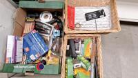 Box of assorted household bric a brac inc BBQ utensils and light bulbs