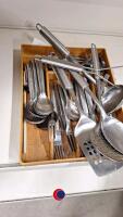 Box of assorted pans plus quantity of cutlery and utensils - 6