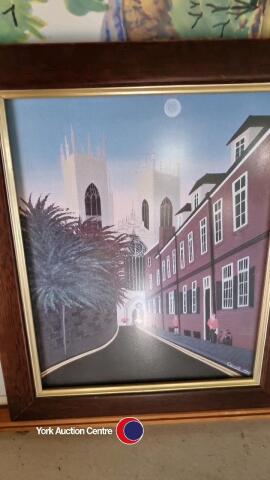 4 x Pictures plus wooden framed mirror