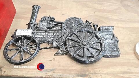 Vintage large cast metal locomotive wall plaque