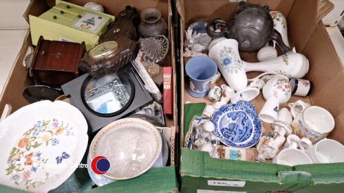 2 x boxes of assorted tableware inc teapots and Aynsley dish