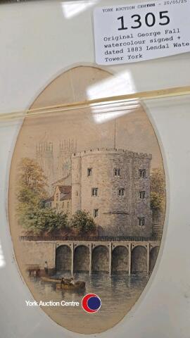 Original George Fall watercolour signed + dated 1883 Lendal Water Tower York