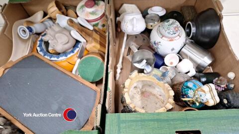 2 x boxes of mixed ornaments and household items