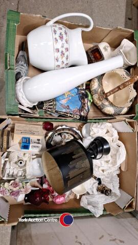 2 x boxes of household ornaments inc vases and bedside lamp