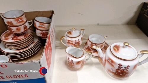 Box of Japanese Lithophane pottery tableware