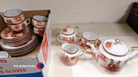 Box of Japanese Lithophane pottery tableware
