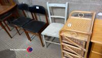 2 x Dining chairs, wood chair and wicker storage unit
