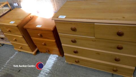 2 over 3 drawer unit plus 2 pine bedside drawers
