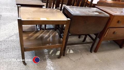 Wood hostess trolley plus drop leaf table
