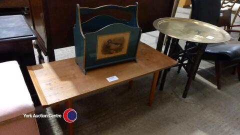 Retro teak coffee table, magazine rack and brass top foldaway table