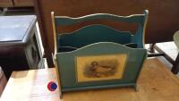 Retro teak coffee table, magazine rack and brass top foldaway table - 2