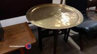 Retro teak coffee table, magazine rack and brass top foldaway table - 3