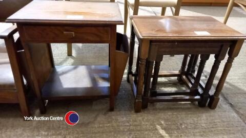 Wooden table with magazine storage plus nest of 3 tables
