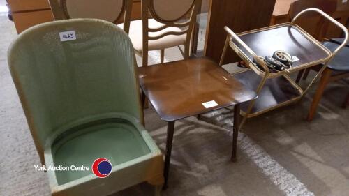 Hostess trolley, small side table and wicker chair