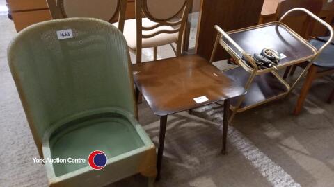Hostess trolley, small side table and wicker chair
