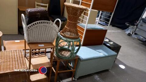 Selection of wicker items inc blanket box