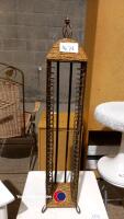 Small wooden table, 2 stools, metal/wicker CD rack and wicker corner shelf - 2