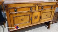 Oak sideboard, 2 drawer, 2 cupboards with carved detailing dimensions 122 cm x depth 47 cm x 113cm - 2