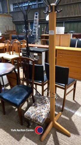 Vintage mahogany dining chair, footstool and coat stand