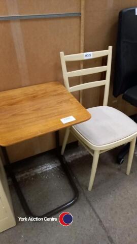 Wood/metal bed table plus painted wooden chair