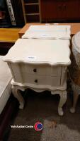 Painted dressing table and stool, painted open chair, 2 x beside tables, chest of drawers - 2