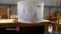 1 x floor lamp, 1 x beige/grey 5 shelf book case and 1 x beach scene lamp shade - 2