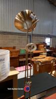 1 x floor lamp, 1 x beige/grey 5 shelf book case and 1 x beach scene lamp shade - 3