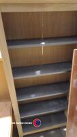 1 x floor lamp, 1 x beige/grey 5 shelf book case and 1 x beach scene lamp shade - 4