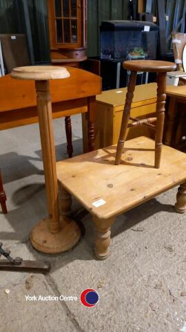 Pine Stool, Plant Stand and Large Coffee Table