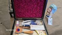 Inlaid sewing box and contents