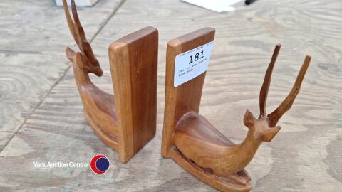 Pair of teak antler book ends