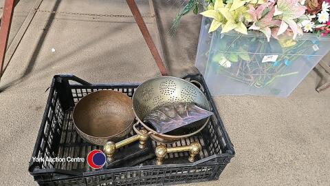 Old brass shoehorn, copper fittings etc