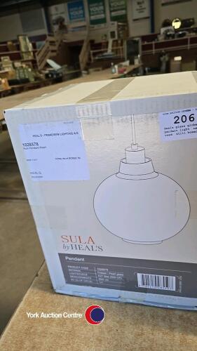 Heals glass globe pendant light, never used, still boxed.