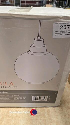 Heals glass globe pendant light, never used, still boxed.