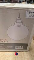 Heals glass globe pendant light, never used, still boxed.