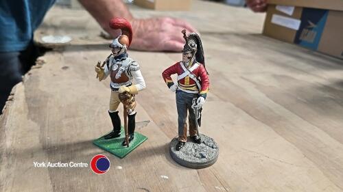 Hand painted metal soldier, Le Cimier Officer de Carabiniers, fine painted pewter military figure, 5in H and Napoleonic wars metal fine painted figure, approx 5' tall.