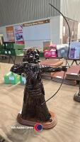 Large treacle glazed Japanese Samurai archer figurine holding a bow and arrow, approx 27in H, 5kg, condition is very good. - 2
