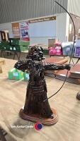 Large treacle glazed Japanese Samurai archer figurine holding a bow and arrow, approx 27in H, 5kg, condition is very good. - 3