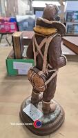 WW2 US Army Airman, hand-cast and hand-painted. Reproduction of an original sculpture by renowned artist, Michael Garman. made in Garman's Colorado Springs studio USA (foil label on bottom base). Approx 1in x 6.5in, etched signature and date between feet - 2