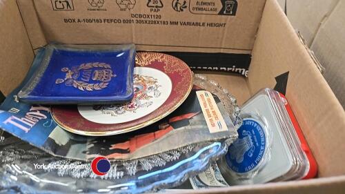 Box of Royal memorabilia including King George VI glass coronation plate
