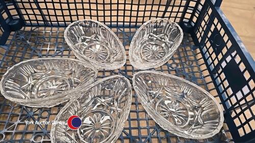 6 x cut glass avocado dishes