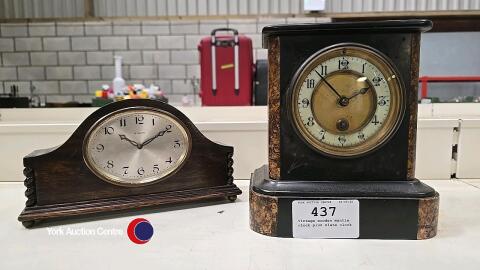 Vintage wooden mantle clock plus slate clock