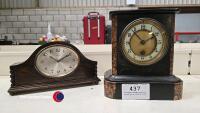 Vintage wooden mantle clock plus slate clock