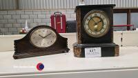Vintage wooden mantle clock plus slate clock - 4