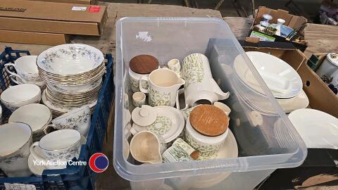Duchess Travquility coffee set, various Wedgwood white plates and Hornsea tea set including containers